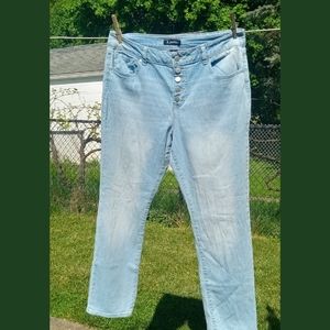 D. Jeans distressed faded high waist button up jeans